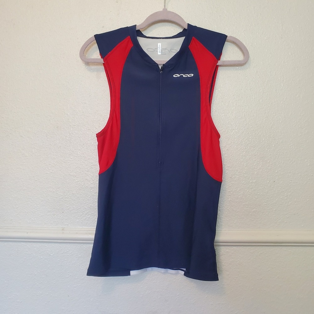 Orca Womens Triathlon Jersey Sleeveless Quarter Zip Navy Red White Size Large